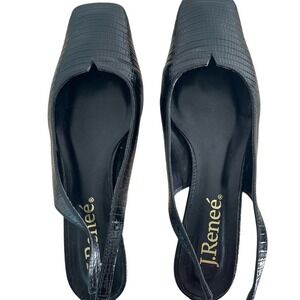 J. Renee Vintage Slingback Pumps Womens 8.5 Black Faux Croc 90s Y2K Vintage